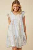 Womens Crochet Lace Textured Print Block Ruffle Sleeve Dress Front