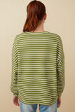 HY7528 Sage Womens Waffle Textured Striped Drop Shoulder T Shirt Back