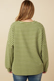 HY7528W Sage Womens Waffle Textured Striped Drop Shoulder T Shirt Back