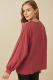 Womens Drop Shoulder Washed Long Sleeve Knit T Shirt Back