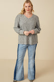 Plus Textured V Neck Speckled Rib Knit Top Full Body