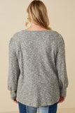 Plus Textured V Neck Speckled Rib Knit Top Back