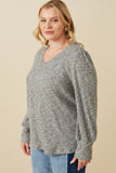 Plus Textured V Neck Speckled Rib Knit Top Side