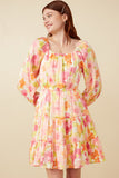 Womens Lurex Floral Square Neck Peasant Sleeve Dress