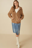 HY7687 Mocha Womens Quilted Plush Hooded Jacket Full Body