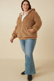 HY7687W Mocha Plus Quilted Plush Hooded Jacket Full Body