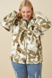 HY7690W Green Plus Camo Print Plush Hooded Jacket Front