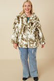 HY7690W Green Plus Camo Print Plush Hooded Jacket Full Body