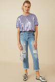 HY7693 Lavender Womens Sequined Short Sleeve Dolman Top Pose