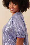 HY7693W Lavender Womens Sequined Short Sleeve Dolman Top Side