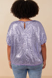 HY7693W Lavender Womens Sequined Short Sleeve Dolman Top Back