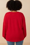 Plus Handknit Tinsel Holly Jolly Verbiage Ribbed Knit Top Back