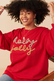 Plus Handknit Tinsel Holly Jolly Verbiage Ribbed Knit Top Pose 2