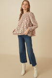 Womens Floral Smocked Yoke Long Sleeve Top Full Body