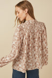 Womens Floral Smocked Yoke Long Sleeve Top Back