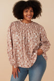 Plus Floral Smocked Yoke Long Sleeve Top Pose