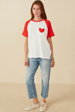 Womens Heart Patch Pocket Raglan French Terry Knit T Shirt Full Body