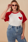 Plus Heart Patch Pocket Raglan French Terry Knit T Shirt Pose