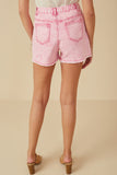 HY7995 Pink Womens Washed Cutoff Denim Shorts Back