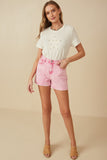 HY7995 Pink Womens Washed Cutoff Denim Shorts Full Body