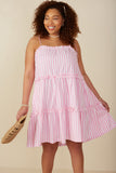 HY7999W Pink Plus Ruffle Trimeed Poplin Stripe Dress Front