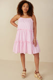 HY7999W Pink Plus Ruffle Trimeed Poplin Stripe Dress Full Body