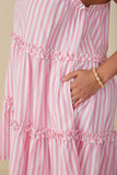 HY7999W Pink Plus Ruffle Trimeed Poplin Stripe Dress Side