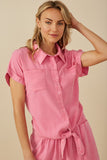 HY8187 Pink Womens Garment Dyed Dolman Cut Shirt Front