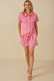 HY8187 Pink Womens Garment Dyed Dolman Cut Shirt Full Body