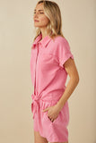 HY8187 Pink Womens Garment Dyed Dolman Cut Shirt Side