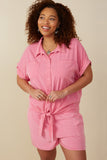 HY8187W Pink Plus Garment Dyed Dolman Cut Shirt Front