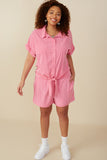 HY8187W Pink Plus Garment Dyed Dolman Cut Shirt Full Body