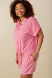 HY8187W Pink Plus Garment Dyed Dolman Cut Shirt Side