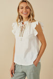 Womens Embroidered Tape Detail Ruffled Tank Front