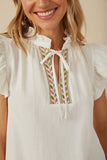 Womens Embroidered Tape Detail Ruffled Tank Detail