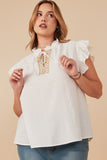 Plus Embroidered Tape Detail Ruffled Tank Front