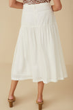 HY8281 Off White Womens Mix Media Denim Midi Skirt Back