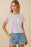 Womens Pearl Ribbon Patch Knit T Shirt