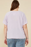 HY8434W Lavender Womens Pearl Ribbon Patch Knit T Shirt