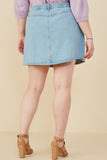 HY8451 Black Denim Womens Box Pleated Washed Denim Skirt