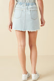 HY8478 Light Denim Womens Frayed Seam Detailed Denim Skirt