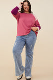 HY8769W Pink Mix Womens Color Block Ribbed Knit Long Sleeve Top Pose