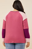 HY8769W Pink Mix Womens Color Block Ribbed Knit Long Sleeve Top Back