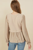 HY8777 Taupe Womens Mix Media Ribbed Knit Twofer Top Back