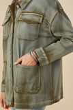 HY8865 Olive Womens Washed Patch Pocket Detail Chore Jacket Detail