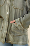 HY8865W Olive Womens Washed Patch Pocket Detail Chore Jacket Detail