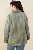 HY8865W Olive Womens Washed Patch Pocket Detail Chore Jacket Back