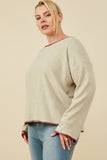 HY8921W Oatmeal Womens Brushed Contrast Stitch Long Sleeve Knit T Shirt Side