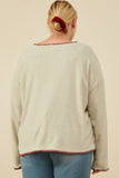 HY8921W Oatmeal Womens Brushed Contrast Stitch Long Sleeve Knit T Shirt Back