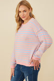 HY8993 Pink Mix Womens Ultra Soft Multicolor Stripe Pullover Sweater Side